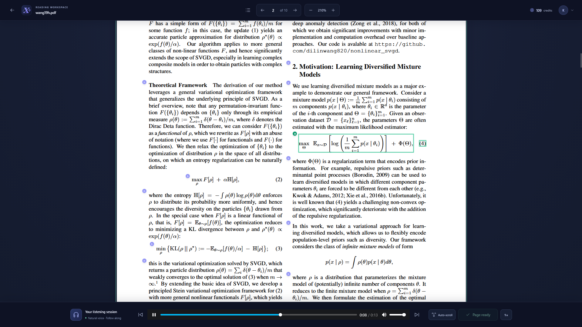 The VivaLeX reader displaying a sample calculus document